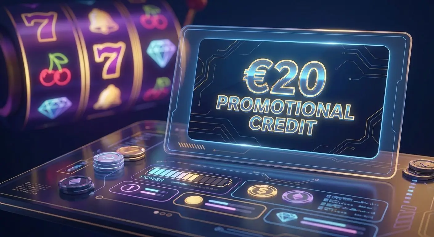 Cartão visual de bónus de 20 euros em interface de jogo online