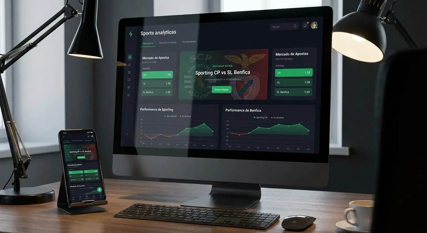 Interface com Aposta do Dia em destaque Interface de apostas desportivas com jogo do dia destacado e mercado em evidência
