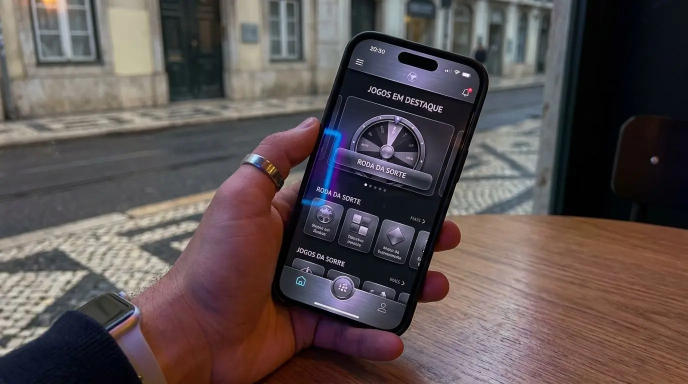 Interface da Solverde App no telemóvel Interface geral da Solverde App num telemóvel