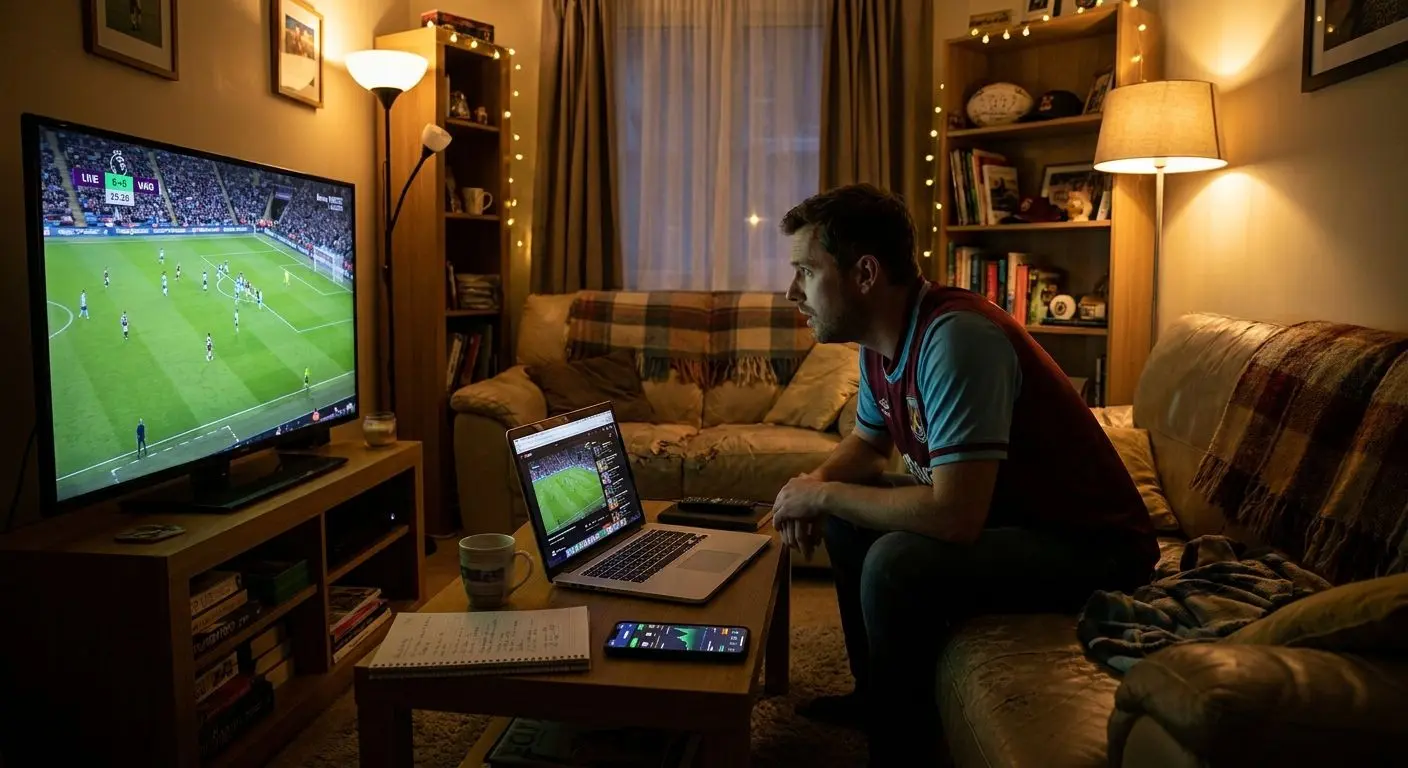 Utilizador acompanha futebol em direto no portátil e no telemóvel