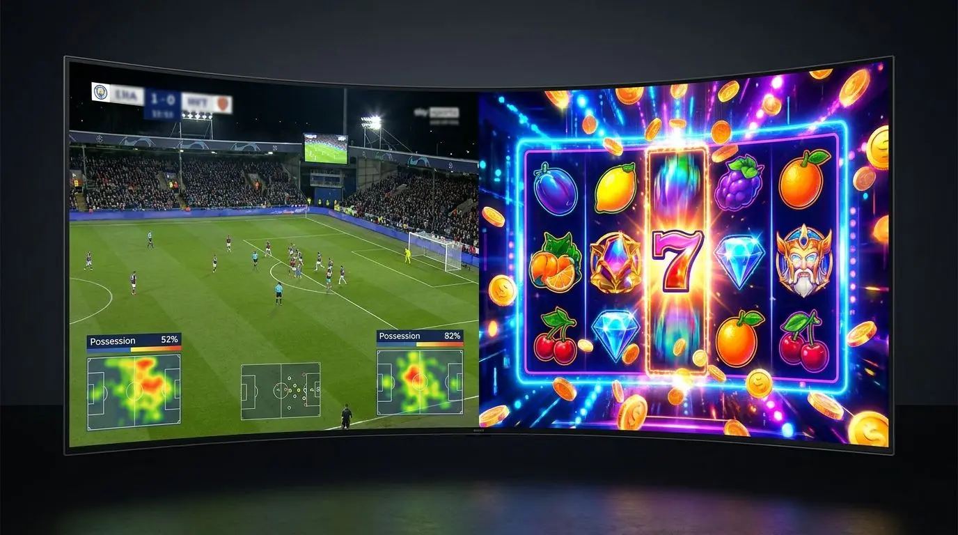 Comparação visual entre futebol ao vivo e slots online