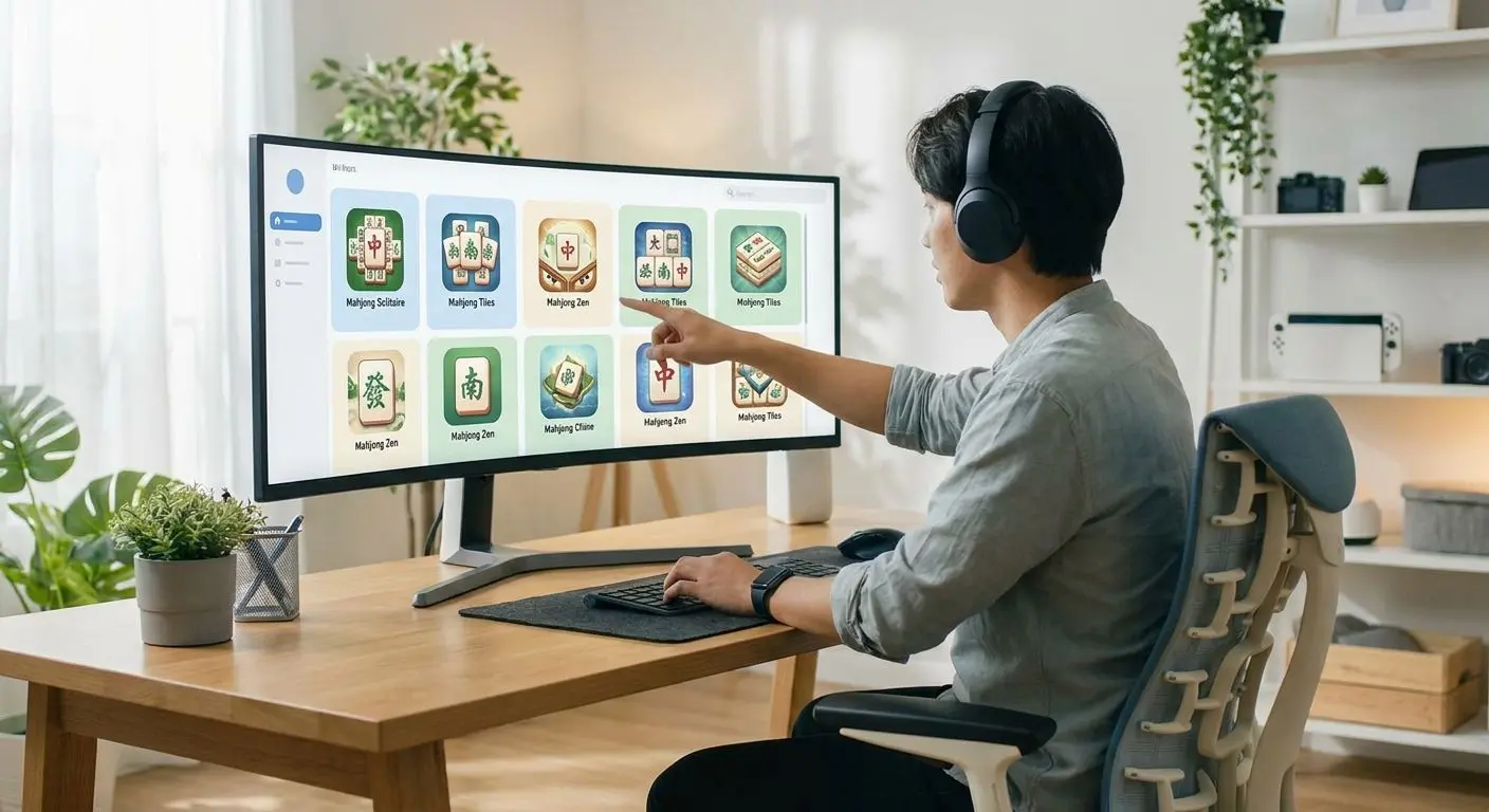 Comparar jogos de Mahjong Utilizador a comparar jogos de Mahjong no ecrã