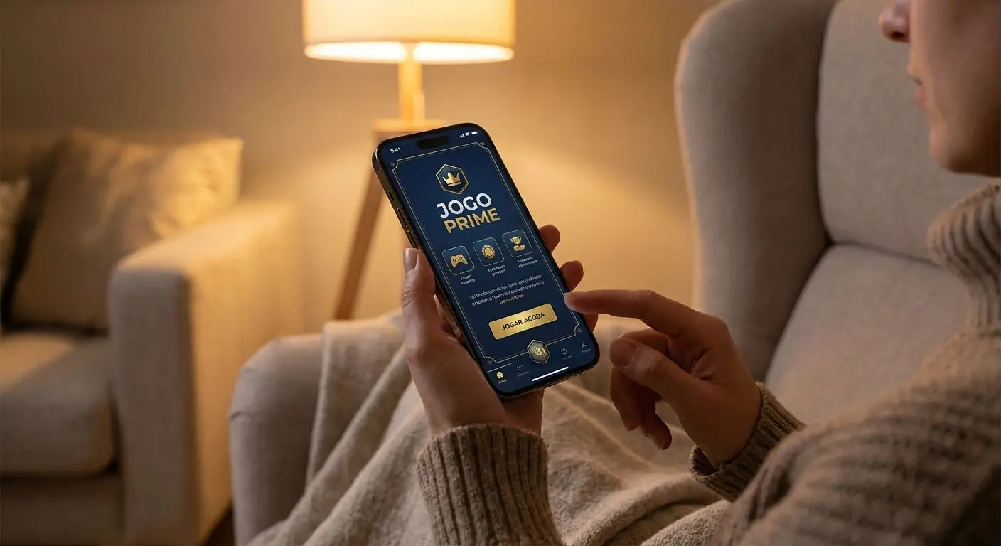 Utilizador a navegar numa plataforma de jogos online no smartphone