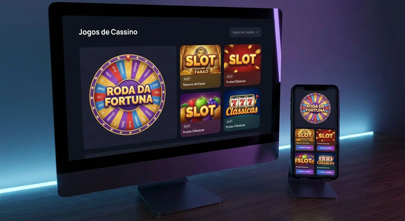 Plataforma digital em desktop e mobile Interface genérica em desktop e telemóvel com jogos digitais