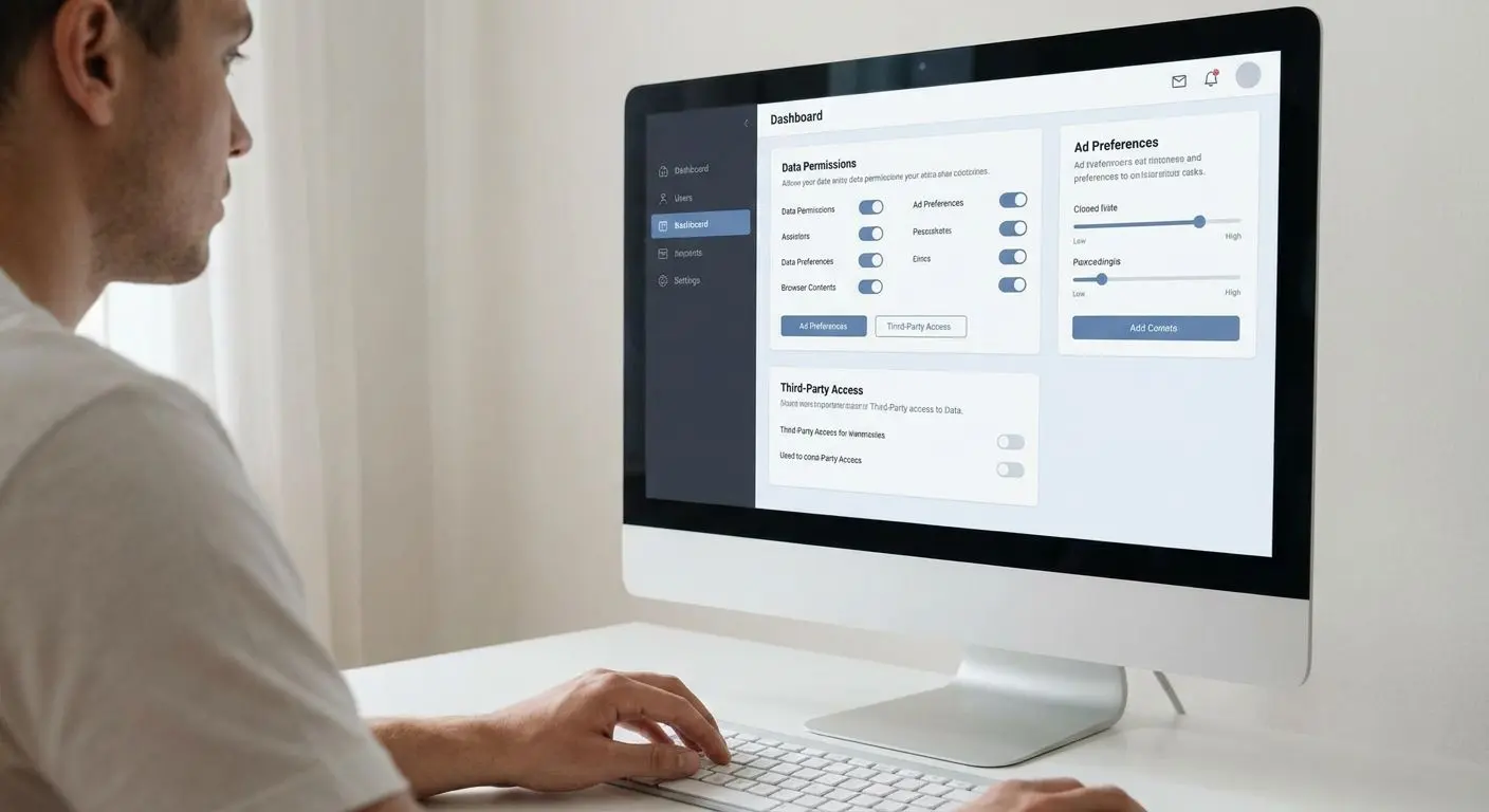 Utilizador a gerir definições de privacidade e controlo de dados