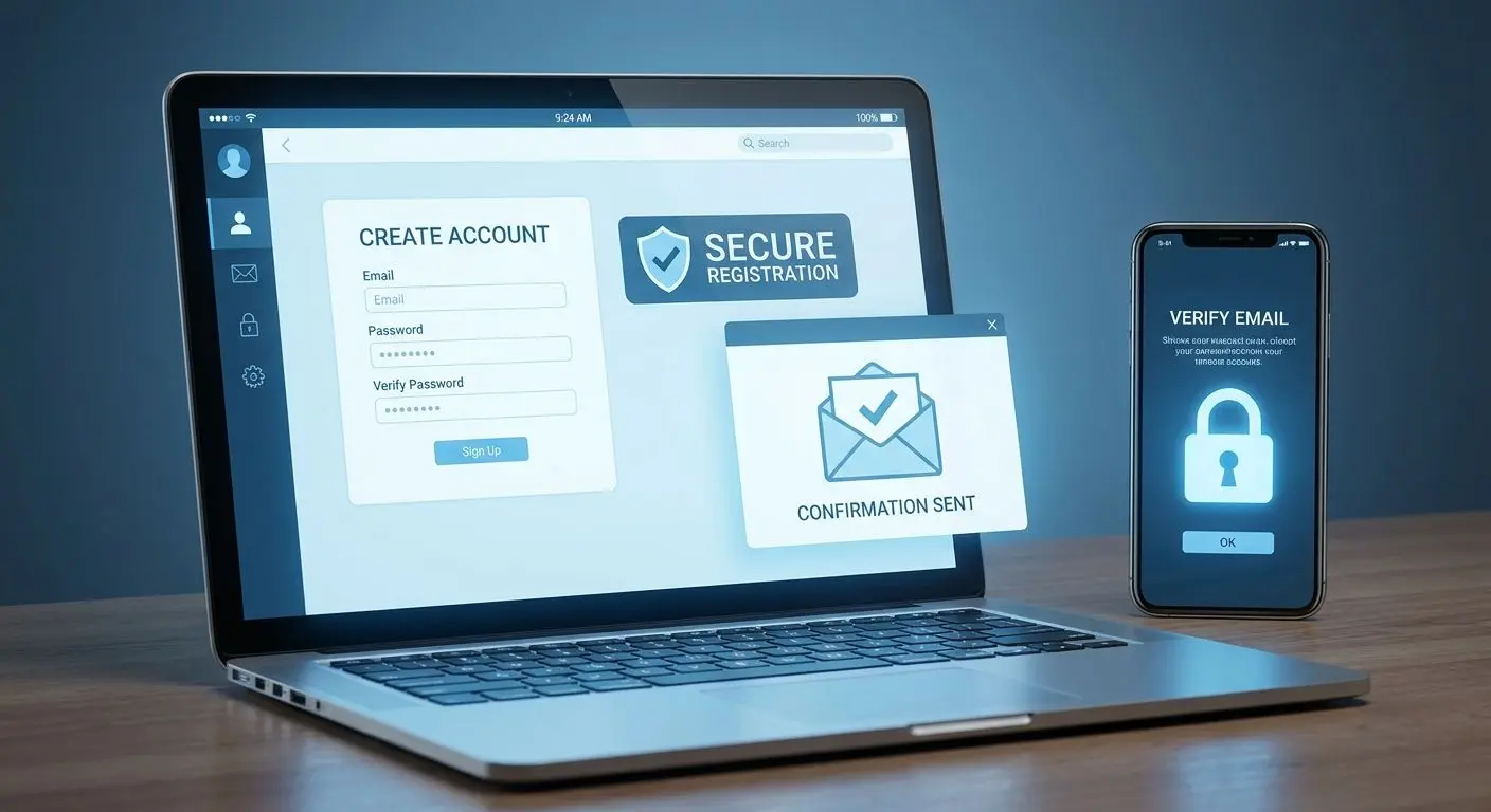Passo a passo de registo online Processo de registo numa plataforma online em portátil e telemóvel