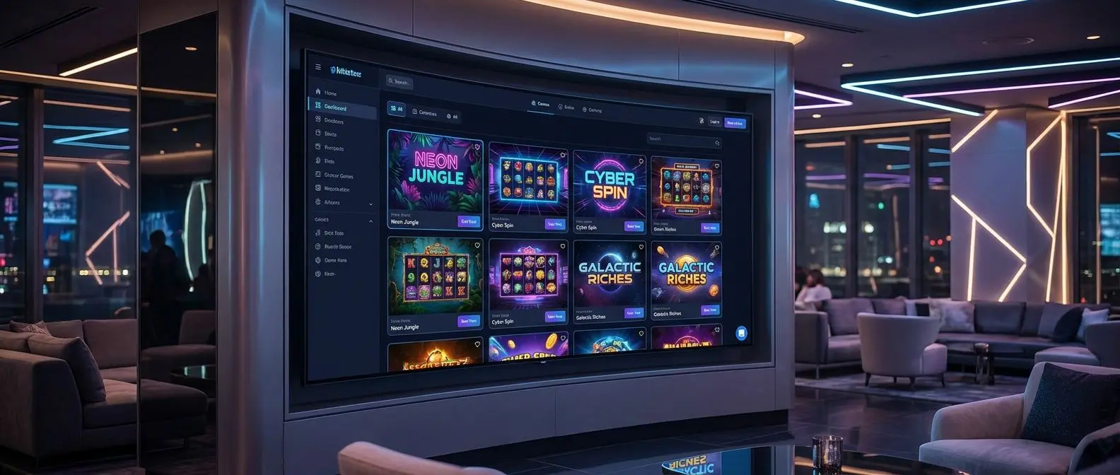 Visual geral de slots online Solverde Vários slots online num ecrã digital moderno