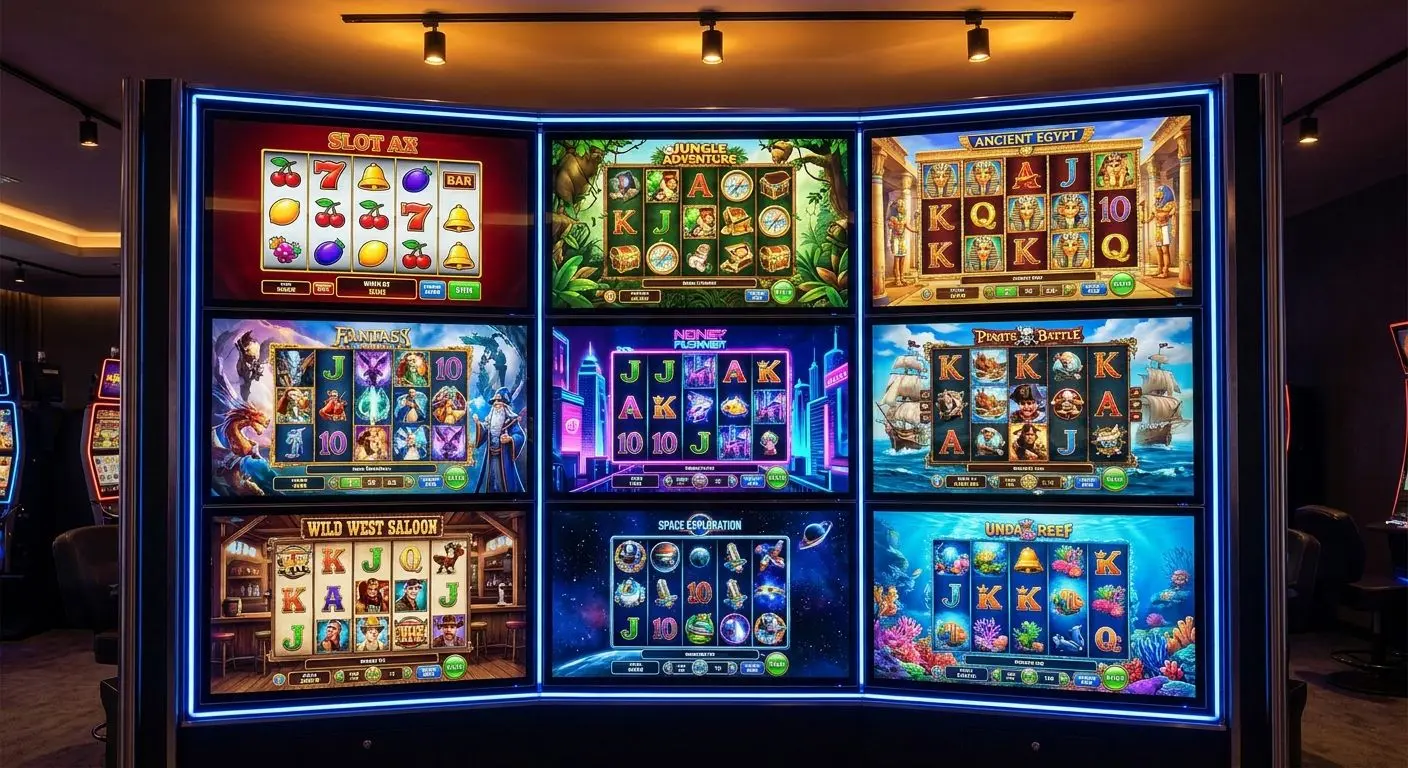 Tipos de slots online Solverde Grelha de slots com temas variados em ambiente digital